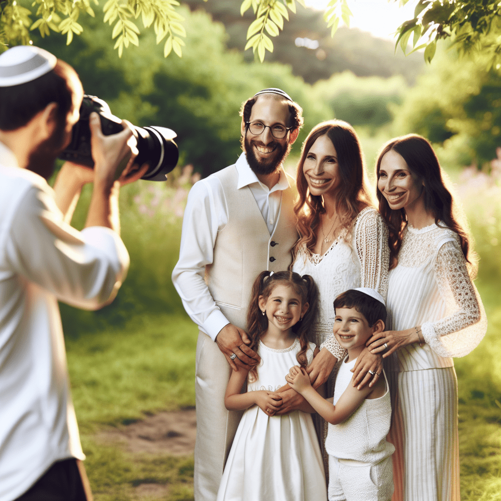 משפחה מחייכת יושבת יחד בפארק כאשר צלם מקצועי מצלם אותם, מדגיש את חשיבות צילומי משפחה מקצועיים וקשר בין בני המשפחה. מתאים לכתבה על צלם לאירועים קטנים, צלמי משפחות וחשיבות תיעוד רגעים משפחתיים עם צלם מנוסה.