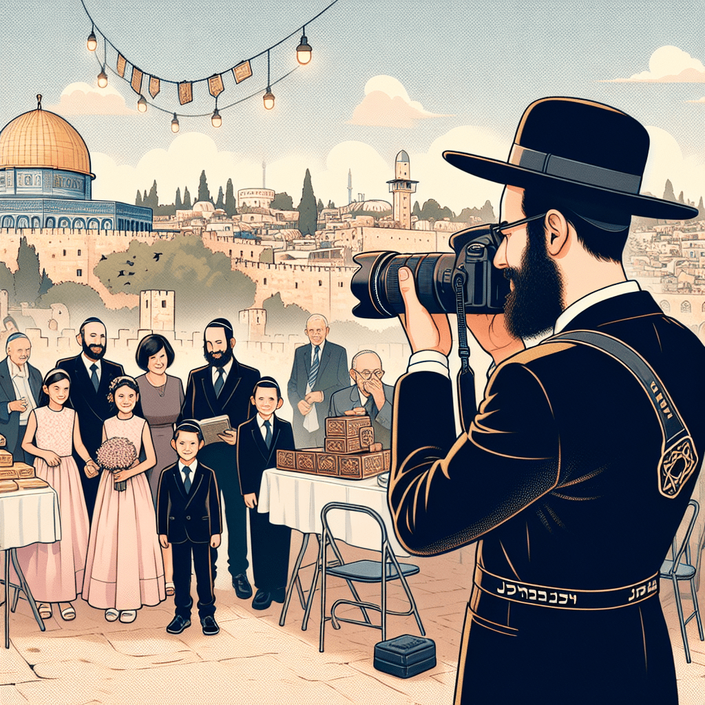 צלם חרדי בירושלים מצלם נער בר מצווה עם משפחתו, באירוע חגיגי הכולל סממנים דתיים ונוף ירושלמי – צלם מקצועי למגזר החרדי והדתי.