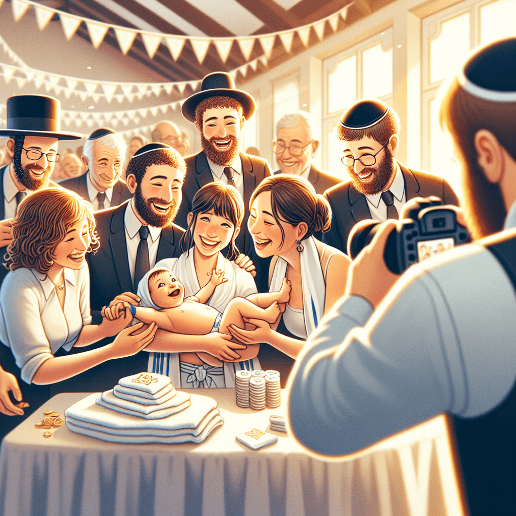 צלם סטילס מתעד טקס ברית מילה בבית שמש באווירה משפחתית חמה וחגיגית, עם משפחה שמחה סביב התינוק.